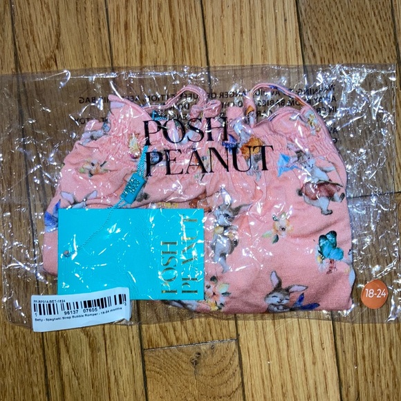 Posh Peanut Bunny Print Spaghetti Strap Bubble Romper-18/24M - Picture 3 of 3